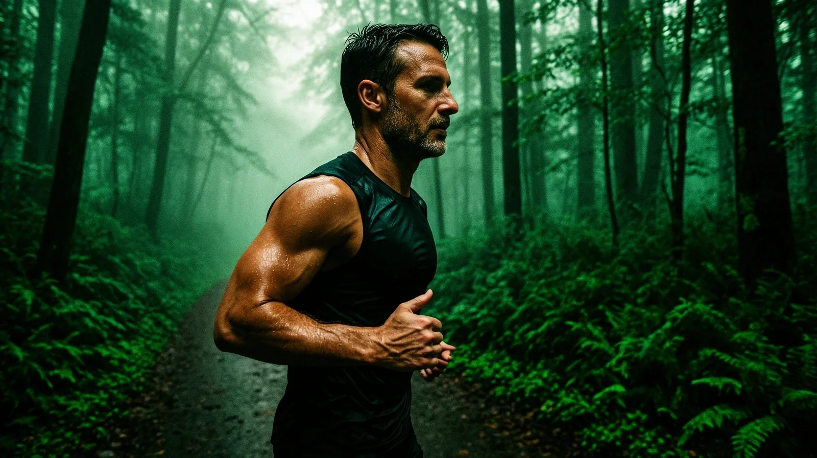 Active man moving through a natural environment